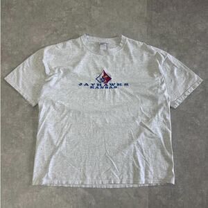 90s Vintage Kansas Jayhawks Embroidered Heather Gray T Shirt Size XL